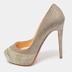 Christian Louboutin Grey Leather and Suede Maggie Platform Pumps Size 37