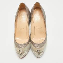 Christian Louboutin Grey Leather and Suede Maggie Platform Pumps Size 37