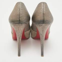 Christian Louboutin Grey Leather and Suede Maggie Platform Pumps Size 37
