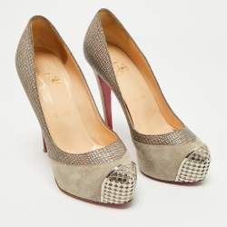 Christian Louboutin Grey Leather and Suede Maggie Platform Pumps Size 37