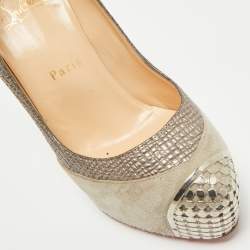 Christian Louboutin Grey Leather and Suede Maggie Platform Pumps Size 37