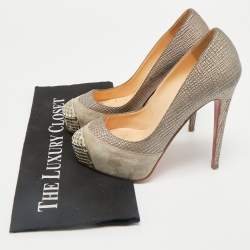 Christian Louboutin Grey Leather and Suede Maggie Platform Pumps Size 37