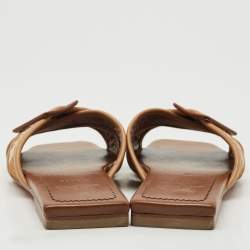Christian Louboutin Brown Logo Canvas and Leather Crossimule Flat Slides Size 38.5