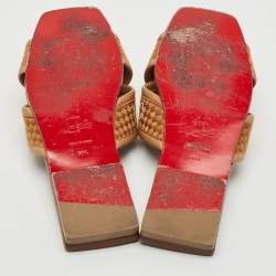 Christian Louboutin Brown Logo Canvas and Leather Crossimule Flat Slides Size 38.5