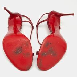 Pre Owned Christian Louboutin Red Patent Leather Rosalie Sandals Size 40