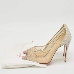 Christian Louboutin Beige Mesh and Glitter Follies Strass Pumps Size 41.5