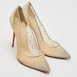 Christian Louboutin Beige Mesh and Glitter Follies Strass Pumps Size 41.5