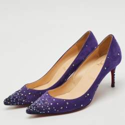 Christian Louboutin Purple Suede Crystal Embellished Gravitanita Pumps Size 38.5