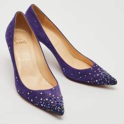 Christian Louboutin Purple Suede Crystal Embellished Gravitanita Pumps Size 38.5