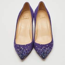 Christian Louboutin Purple Suede Crystal Embellished Gravitanita Pumps Size 38.5