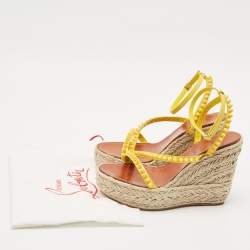 Christian Louboutin Yellow Patent Leather Mafaldina Zeppa Wedge Ankle Strap Sandals Size 40