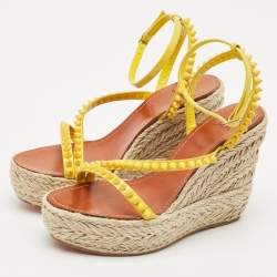 Christian Louboutin Yellow Patent Leather Mafaldina Zeppa Wedge Ankle Strap Sandals Size 40
