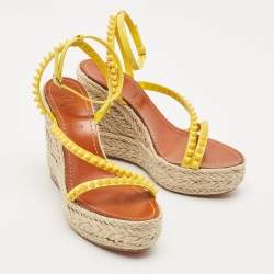 Christian Louboutin Yellow Patent Leather Mafaldina Zeppa Wedge Ankle Strap Sandals Size 40