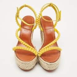 Christian Louboutin Yellow Patent Leather Mafaldina Zeppa Wedge Ankle Strap Sandals Size 40