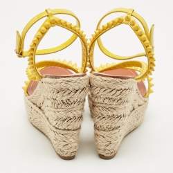 Christian Louboutin Yellow Patent Leather Mafaldina Zeppa Wedge Ankle Strap Sandals Size 40