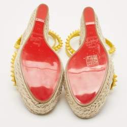 Christian Louboutin Yellow Patent Leather Mafaldina Zeppa Wedge Ankle Strap Sandals Size 40