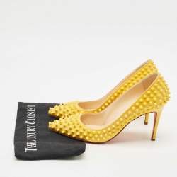 Christian Louboutin Yellow Patent Leather Pigalle Spikes Pumps Size 39