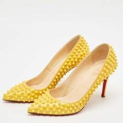 Christian Louboutin Yellow Patent Leather Pigalle Spikes Pumps Size 39