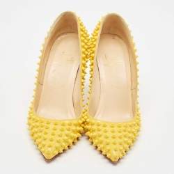 Christian Louboutin Yellow Patent Leather Pigalle Spikes Pumps Size 39