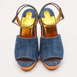 Christian Louboutin Blue Denim Mira Colunata Platform Sandals Size 40