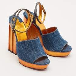 Christian Louboutin Blue Denim Mira Colunata Platform Sandals Size 40