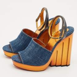 Christian Louboutin Blue Denim Mira Colunata Platform Sandals Size 40