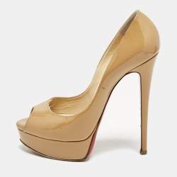 Christian Louboutin Beige Patent Leather Lady Peep Pumps Size 37