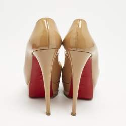 Christian Louboutin Beige Patent Leather Lady Peep Pumps Size 37