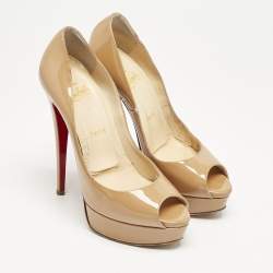 Christian Louboutin Beige Patent Leather Lady Peep Pumps Size 37