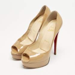 Christian Louboutin Beige Patent Leather Lady Peep Pumps Size 37
