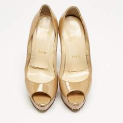 Christian Louboutin Beige Patent Leather Lady Peep Pumps Size 37