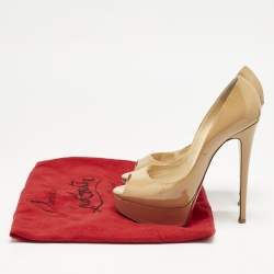 Christian Louboutin Beige Patent Leather Lady Peep Pumps Size 37