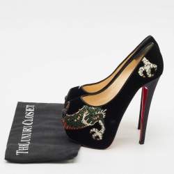 Christian Louboutin Black Velvet Highness Dragon Tattoo Platform Pumps Size 35.5