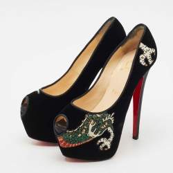 Christian Louboutin Black Velvet Highness Dragon Tattoo Platform Pumps Size 35.5