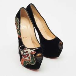 Christian Louboutin Black Velvet Highness Dragon Tattoo Platform Pumps Size 35.5