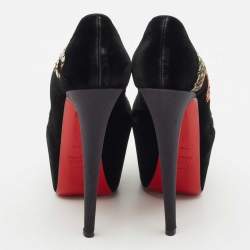 Christian Louboutin Black Velvet Highness Dragon Tattoo Platform Pumps Size 35.5