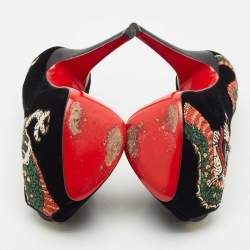 Christian Louboutin Black Velvet Highness Dragon Tattoo Platform Pumps Size 35.5