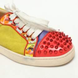 Christian Louboutin Multicolor Suede and Patent Leather Louis Junior Spikes Sneakers Size 37.5