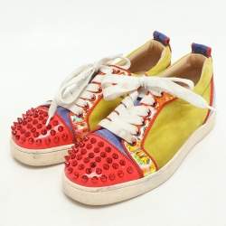 Christian Louboutin Multicolor Suede and Patent Leather Louis Junior Spikes Sneakers Size 37.5