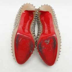 Christian Louboutin Beige Leather Bianca Spike Platform Pumps Size 38