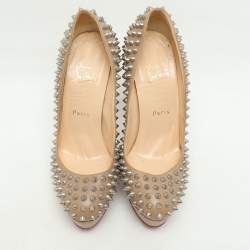 Christian Louboutin Beige Leather Bianca Spike Platform Pumps Size 38