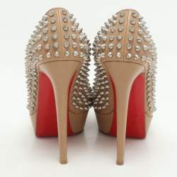 Christian Louboutin Beige Leather Bianca Spike Platform Pumps Size 38