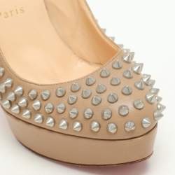 Christian Louboutin Beige Leather Bianca Spike Platform Pumps Size 38