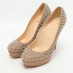 Christian Louboutin Beige Leather Bianca Spike Platform Pumps Size 38