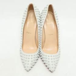 Christian Louboutin White Leather Pigalle Spikes Pumps Size 37.5