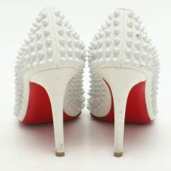 Christian Louboutin White Leather Pigalle Spikes Pumps Size 37.5