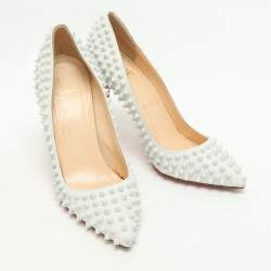 Christian Louboutin White Leather Pigalle Spikes Pumps Size 37.5