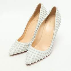 Christian Louboutin White Leather Pigalle Spikes Pumps Size 37.5