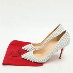Christian Louboutin White Leather Pigalle Spikes Pumps Size 37.5