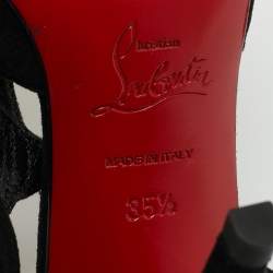 Christian Louboutin Black Suede Crystal Embellished Ankle Strap Sandals Size 35.5